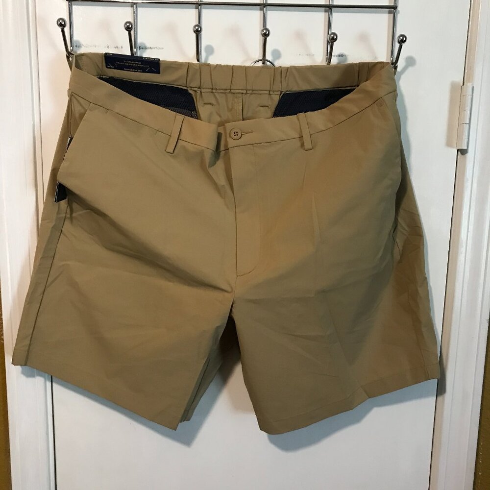 Polo men's size 40 luxury beige paper thin water resistant "TRAVEL PANT" shorts